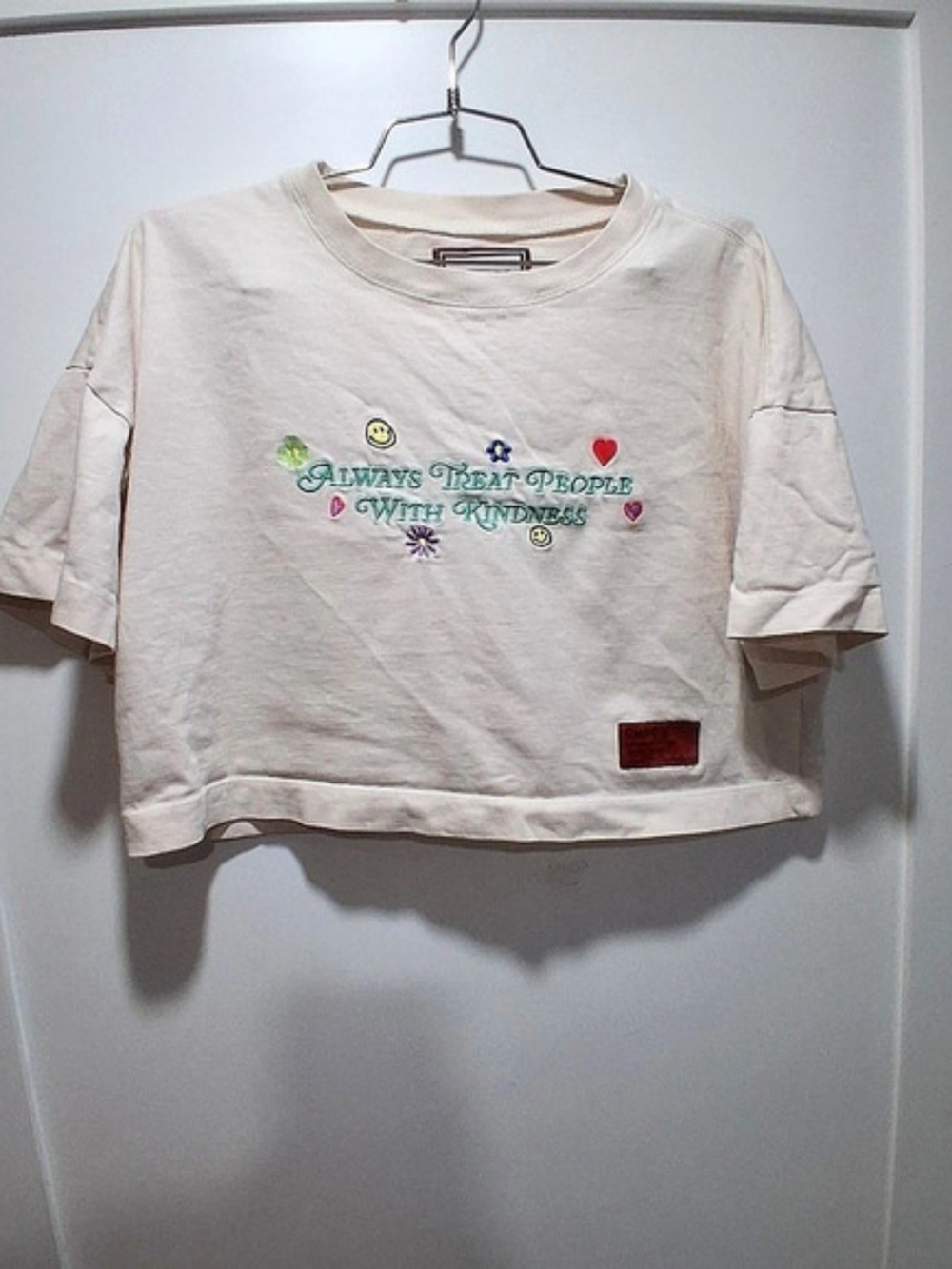 CHNGE Cream Embroidered Cropped Tee Size Medium